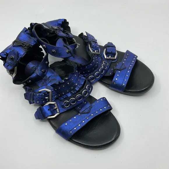 MJUS Prime Metallic Blue Leather Studded Gladiator Sandals - Picture 6 of 7
